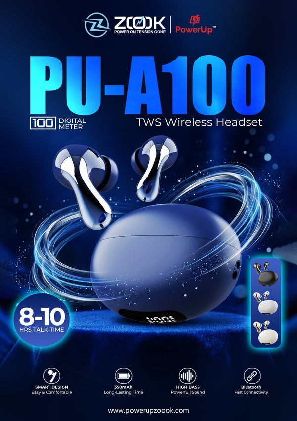 PU-A100 Premium Wireless Earbuds with LED Power Display